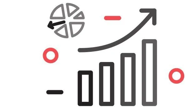 Ilustração de gráfico de barras em alta com seta para cima